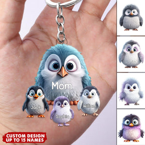 Personalized Nana/Mom Penguin with Little Kids Acrylic Keychain