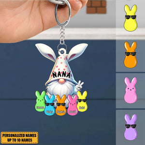 Bunny Nana Grandma Easter Dwarf With Little Peeps Grandkids Personalized Acrylic Keychain