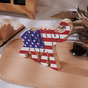 2024 Elephant US Flag Wood Sculpture