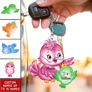 Personalized Nana/Mom Bird WIth Little Kids Acrylic Keychain-Gift For Mother's day