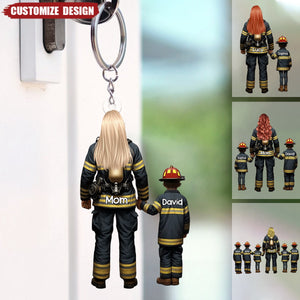 Firefighter Mom/Grandma With Kids - Personalized Acrylic Keychain