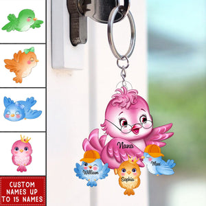 Personalized Nana/Mom Bird WIth Little Kids Acrylic Keychain-Gift For Mother's day