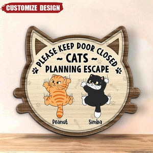 Funny Cats Planning Escape Personalized Wood Sign