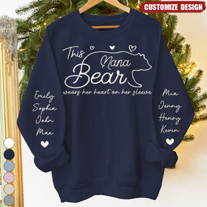 This Mama Bear Wears Her Heart On Her Sleeve - Family Personalized Unisex Sweatshirt With Design On Sleeve