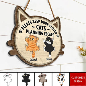 Funny Cats Planning Escape Personalized Wood Sign