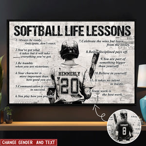 Personalized Softball Life Lessons Poster- Gift For Softball Lovers