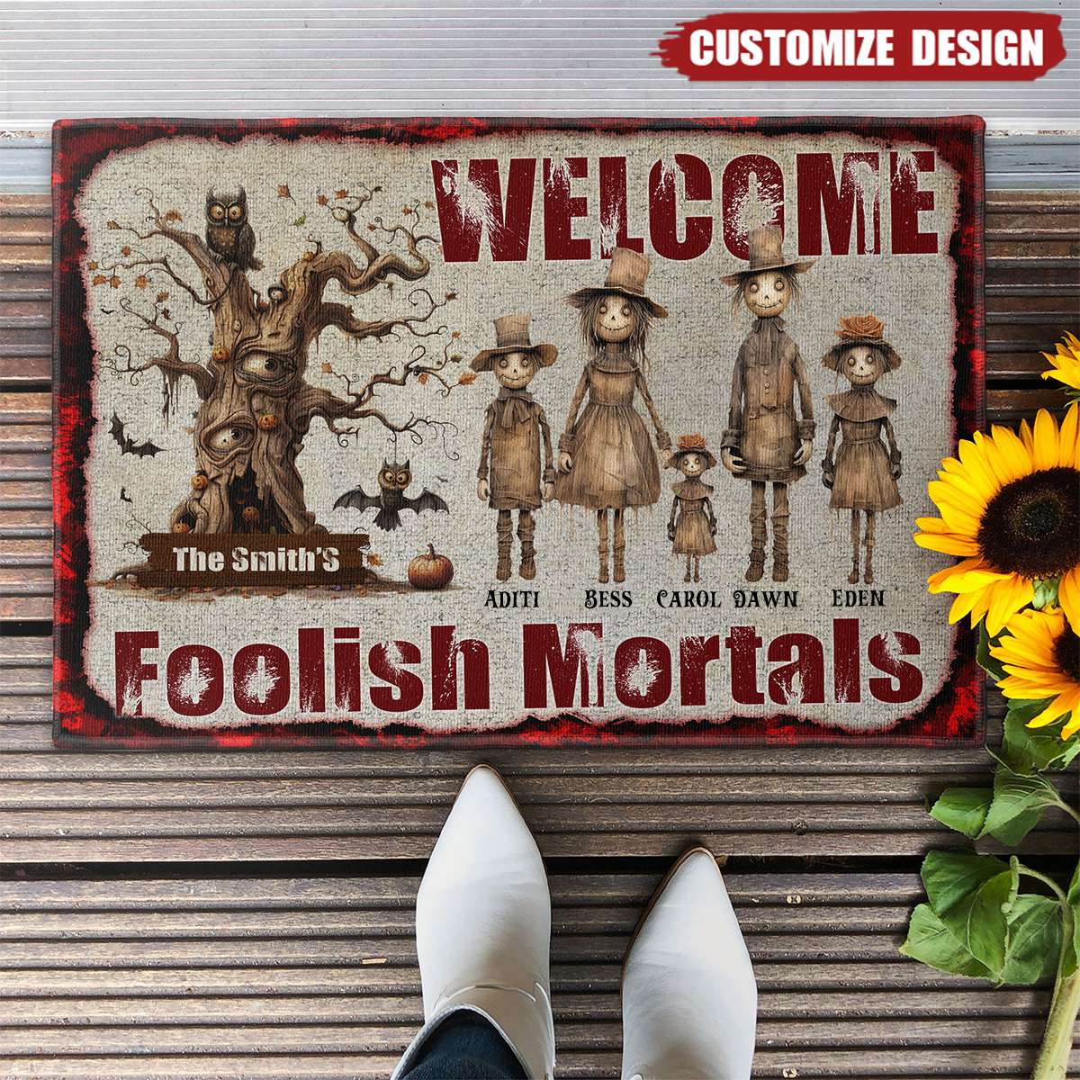 Welcome Mortals. Scarecrow Family. - Personalized Doormat