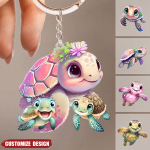 Personalized Turtle Mom/Grandma And Kids Acrylic Keychain