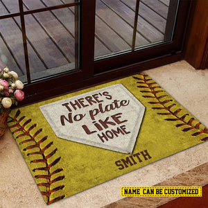 There's No Plate Like Home-Personalized Softball Doormat-Gift For Softball Lovers