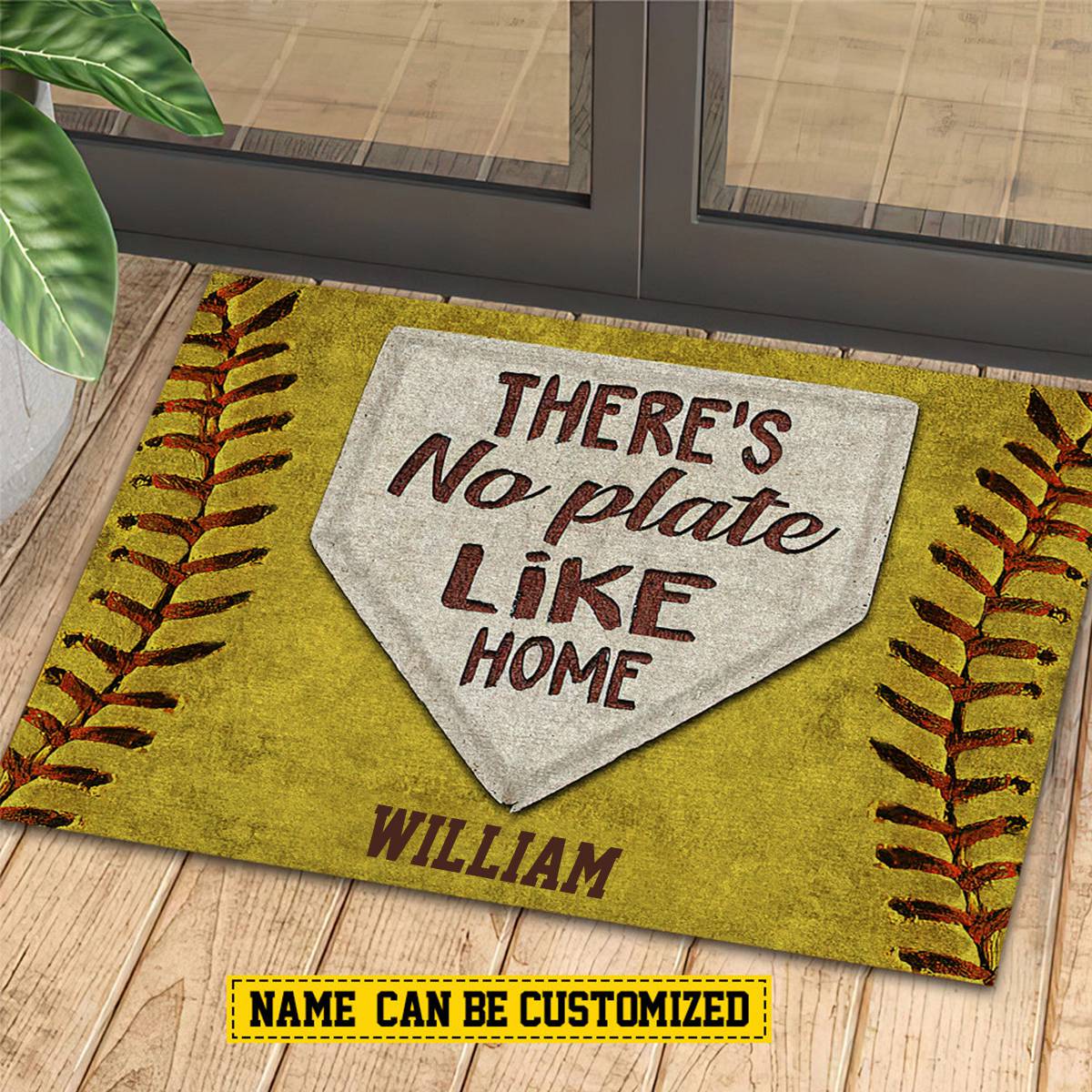 There's No Plate Like Home-Personalized Softball Doormat-Gift For Softball Lovers