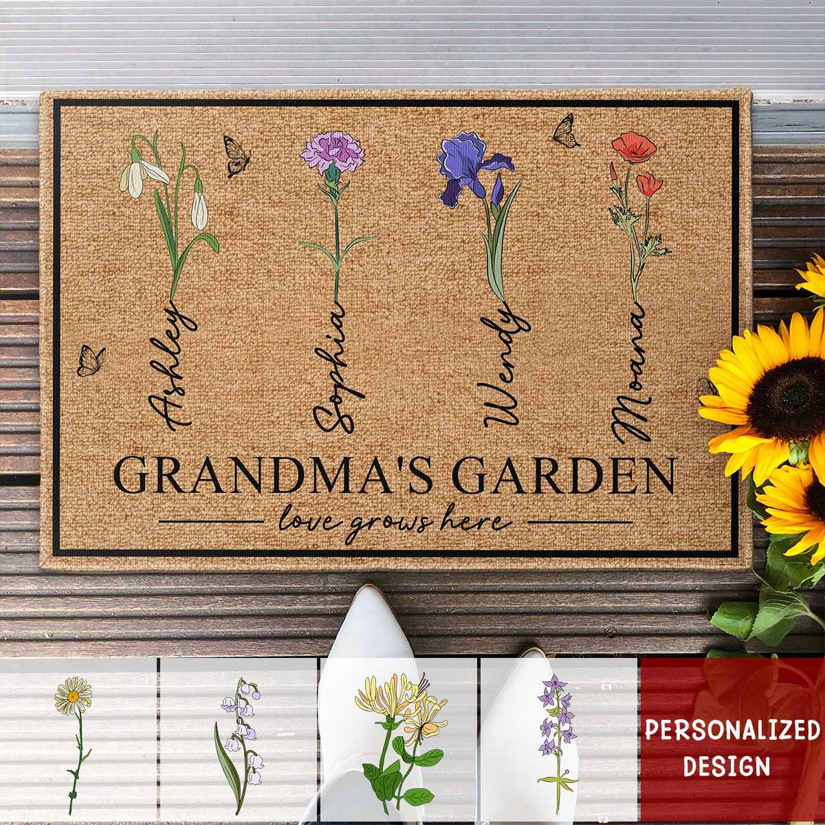 Grandma‘s Garden With Birth Flowers- Personalized Doormat