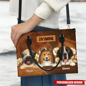 Cute Dogs Daisy Flowers - Personalized Leather Bag