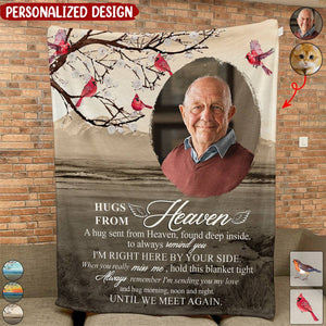 Hugs From Heaven Until We Meet Again - Personalized Photo Blanket-Gift For Family Or Friends