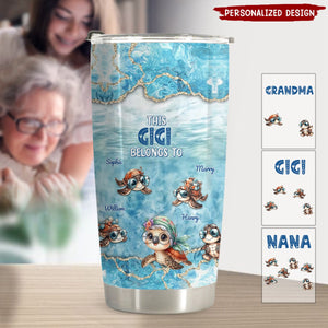 This Grandma Turtle Belongs To Grandkids Beneath Ocean Background-Personalized Tumbler