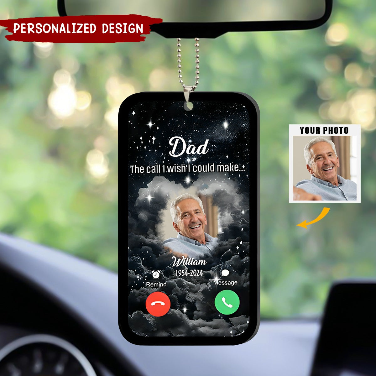 Memorial Upload Photo, Daddy Mommy The Call I Wish I Could Make-Personalized Car Ornament