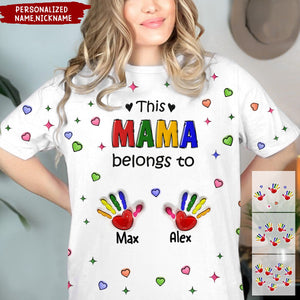 Personalized Colorful This Grandma Mom Belongs To Handprint Kids 3D T-shirt