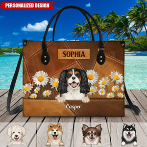 Cute Dogs Daisy Flowers - Personalized Leather Bag