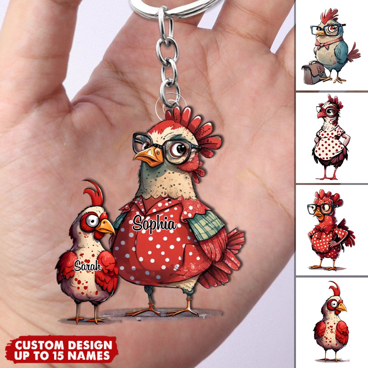 Personalized Nana/Mom Hen WIth Little Kids Acrylic Keychain-Gift For Mother's day