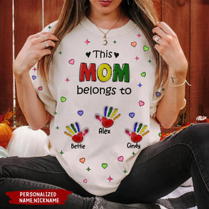 Personalized Colorful This Grandma Mom Belongs To Handprint Kids 3D T-shirt