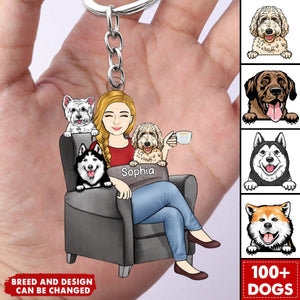 Dog Mom With Dogs Sitting On The Couch Personalized Acrylic Keychain