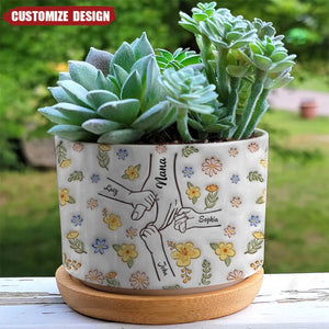 Floral Mom/Nana Hands Together- Personalized Ceramic Plant Pot