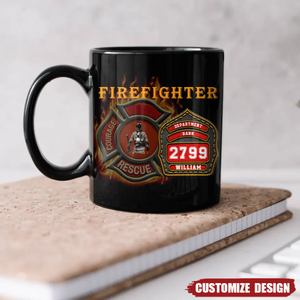 Personalized Firefighters Mug With Department, Rank, Badge Number And Your Name, Fire Dept Cap, Fireman Gifts