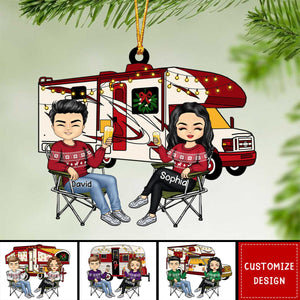 Personalized Couple Christmas Hanging Ornament - Gift For Camping Lover