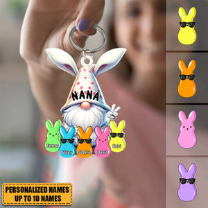 Bunny Nana Grandma Easter Dwarf With Little Peeps Grandkids Personalized Acrylic Keychain