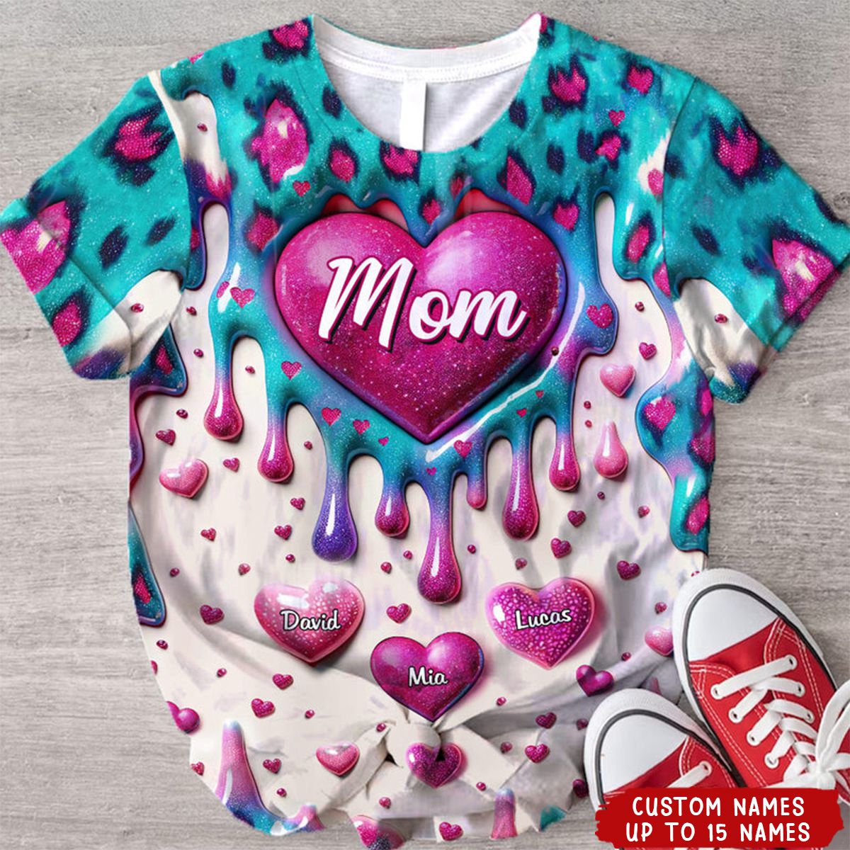 Heart Inflated Effect Leopard Pattern Personalized 3D T-shirt