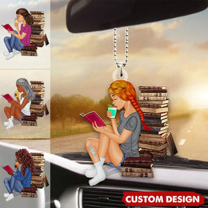 Just A Girl Who Loves Books - Reading Girl - Personalized Acrylic Car Ornament - Gift For Book Lovers