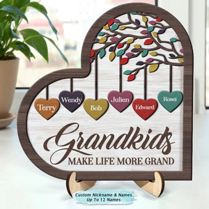 Family - Grandkids Make Life Grand - Personalized 2-Layered Wooden Plaque With Stand