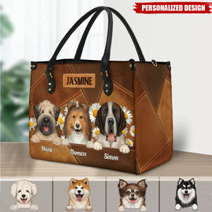 Cute Dogs Daisy Flowers - Personalized Leather Bag