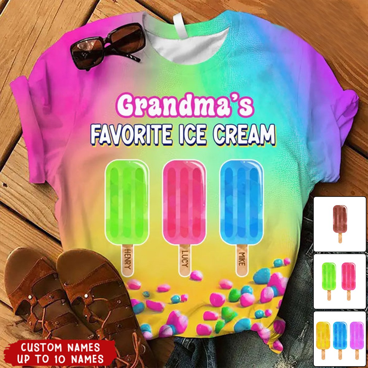 Personalized Grandma's Favorite Ice Cream AOP T-shirt - Gift Idea For Grandma/ Mother