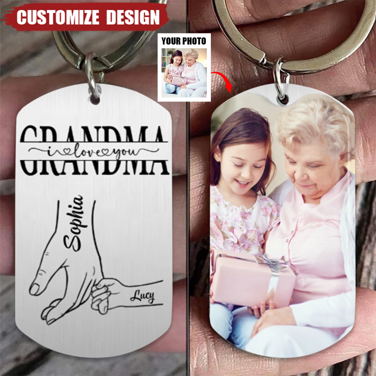 Mom/Grandma We Love You Hand In Hand - Personalized Stainless Steel Keychain