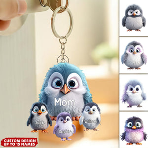 Personalized Nana/Mom Penguin with Little Kids Acrylic Keychain