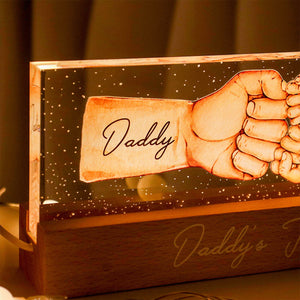 Daddy's Team Fist Bump Personalized Acrylic LED Night Light - Father's Day Gift For Dad