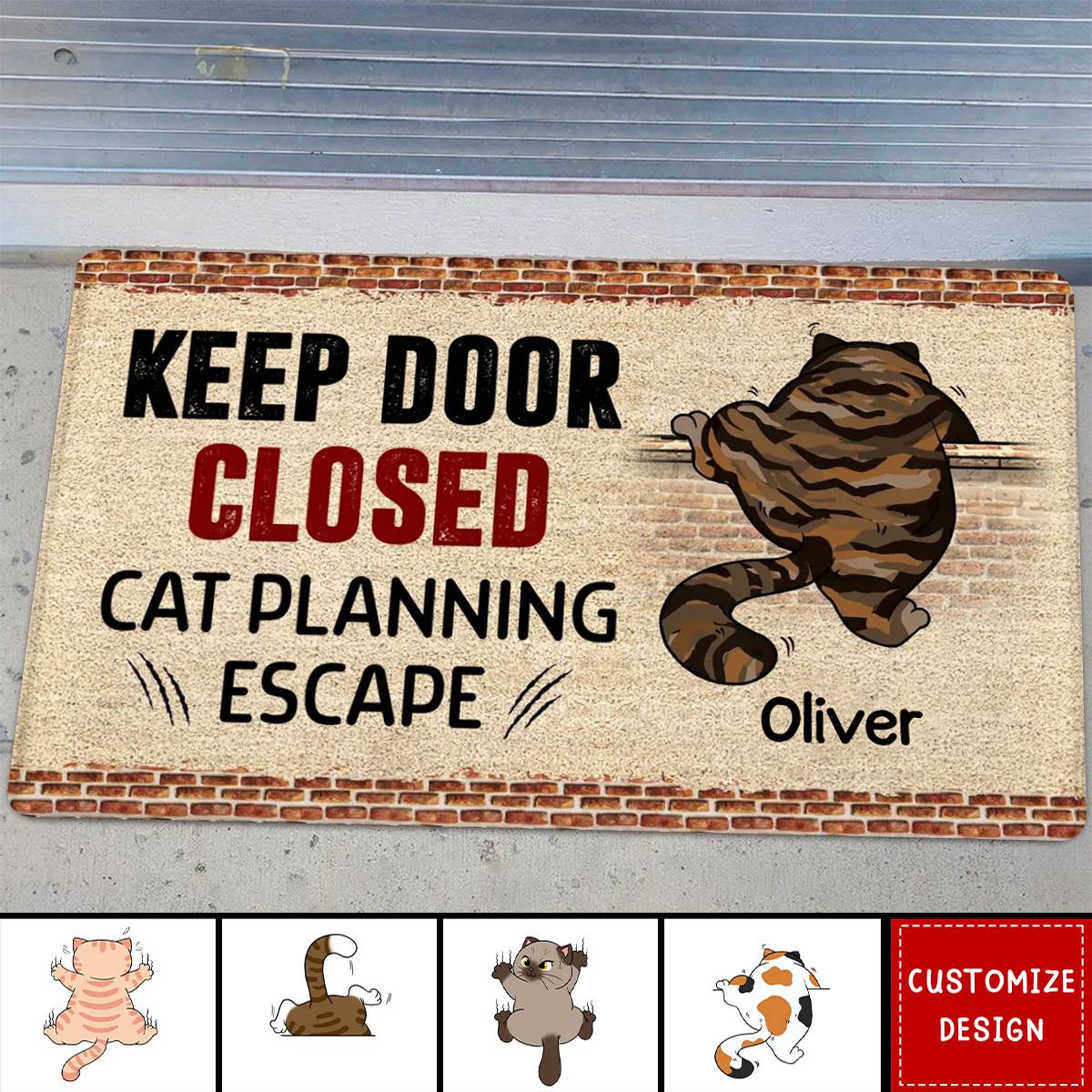 Cats Planning Escape Naughty Cat Brick Personalized Doormat