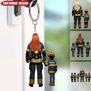 Firefighter Mom/Grandma With Kids - Personalized Acrylic Keychain