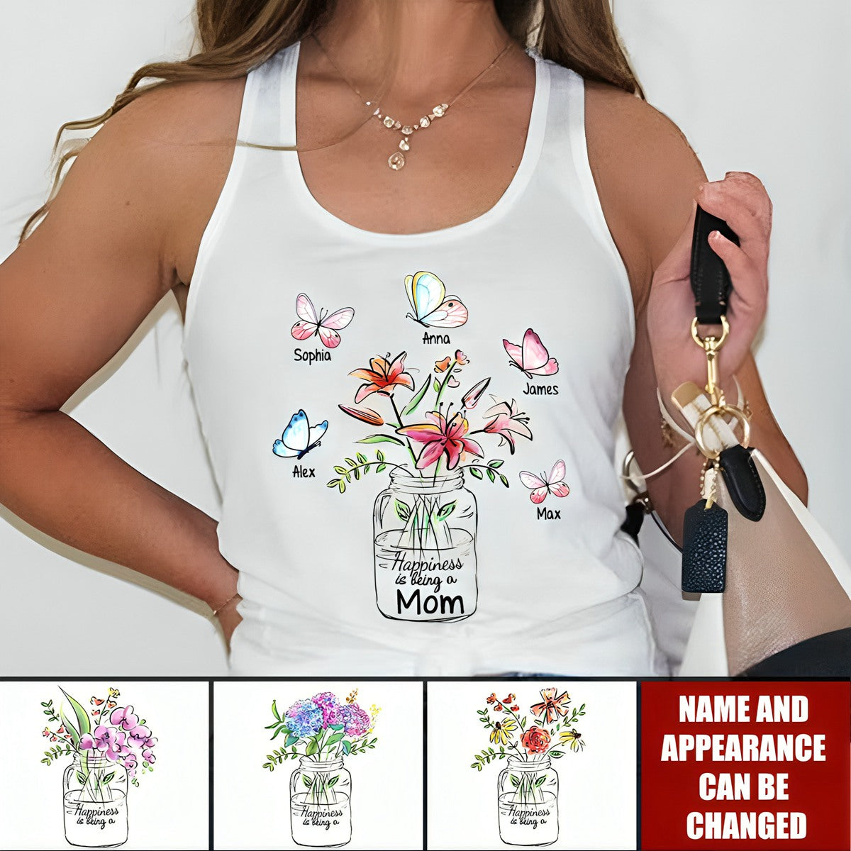 Happiness Is Being A Grandma Mom Vase of Flower Personalized Tank Top