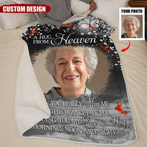 Custom Photo A Hug From Heaven - Memorial Personalized Custom Blanket - Christmas Gift, Sympathy Gift For Family Members