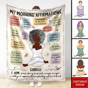 Yoga Girl Morning Affirmations - Gift For Yourself, Gift For Women - Personalized Fleece Blanket