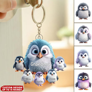 Personalized Nana/Mom Penguin with Little Kids Acrylic Keychain