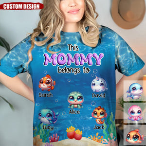 Personalized This Grandma/Mom Belongs To Cute Sea Animal Kids 3D T-Shirt