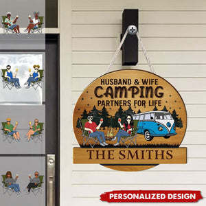 Camping Couple Husband & Wife Camping Partners For Life-Personalized Wood Sign