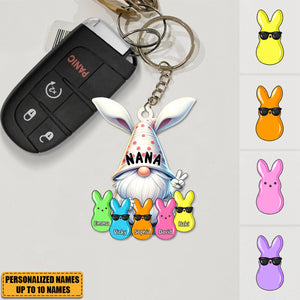 Bunny Nana Grandma Easter Dwarf With Little Peeps Grandkids Personalized Acrylic Keychain