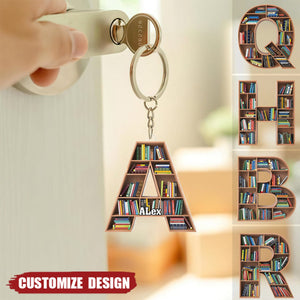 Personalized Gifts For Book Lover Keychain Alphabet Bookshelf