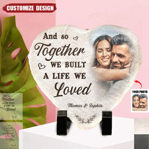 Custom Photo My Favorite Place In All The World Is Next To You - Couple Personalized Heart Shaped Stone With Stand