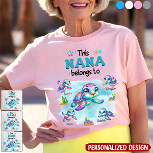 This Grandma/Mom belongs to colorful Turtle Grandkids-Personalized T-shirt-Gift For Grandma/Mom