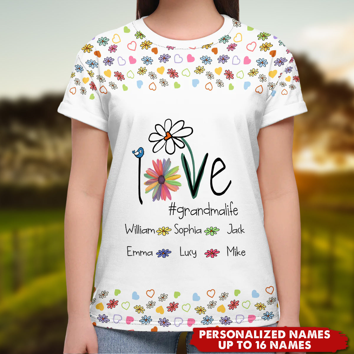 Personalized Love Grandma Life Flower And Grandkids T-shirt