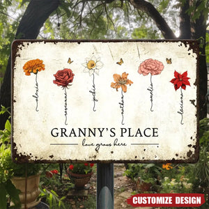 Love Grows Here - Personalized Custom Metal Sign - Gift For Grandma